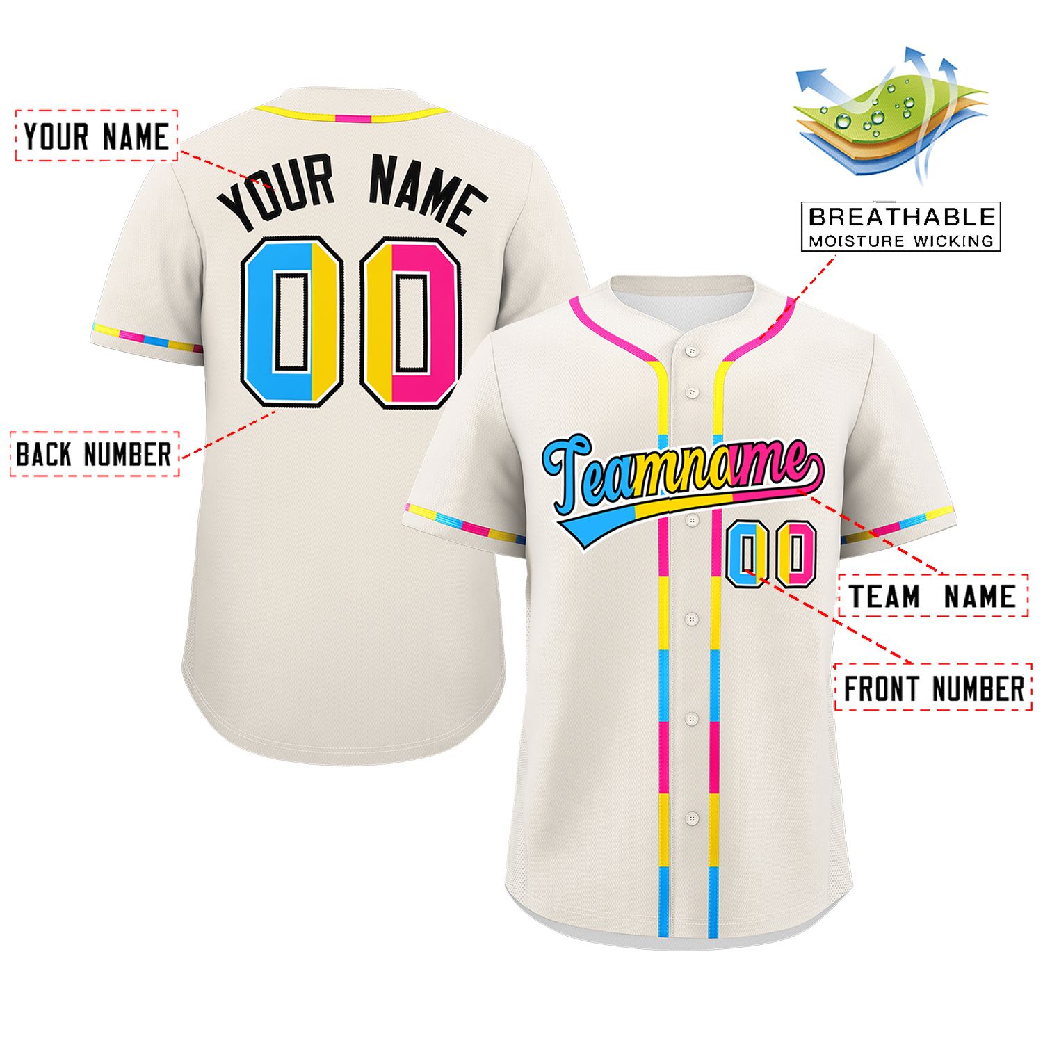Custom Cream Pansexuality For Pride Month Classic Style Authentic Baseball Jersey