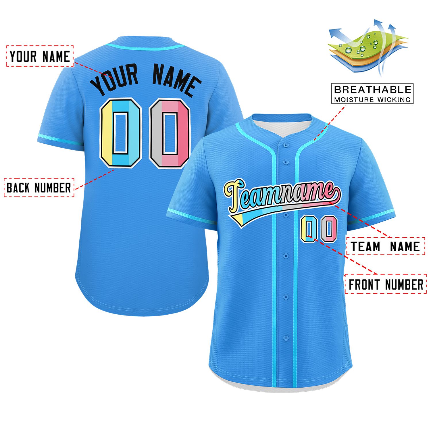 Custom Powder Blue Genderflux For Pride Month Classic Style Authentic Baseball Jersey