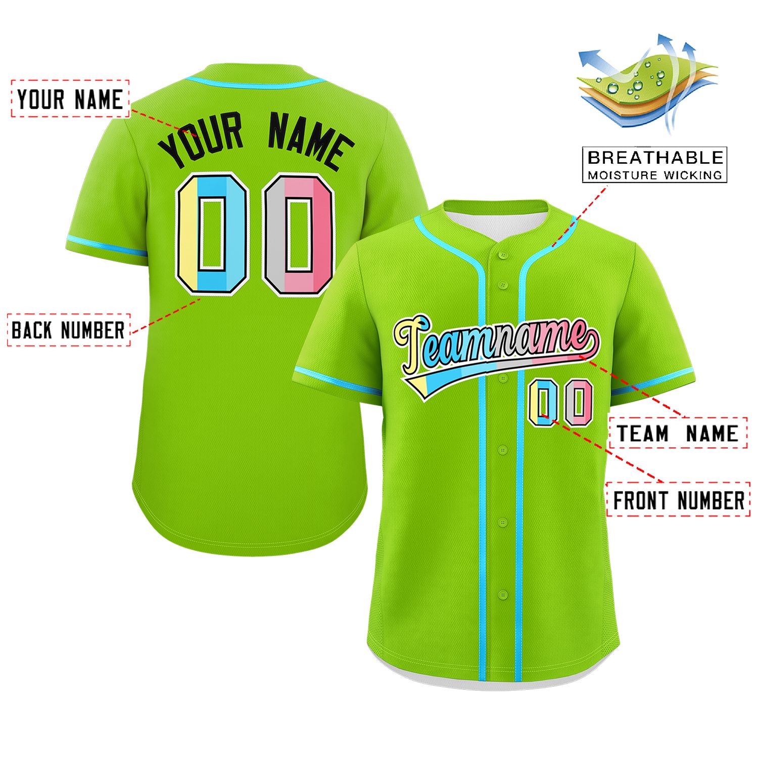 Custom Neon Green Genderflux For Pride Month Classic Style Authentic Baseball Jersey