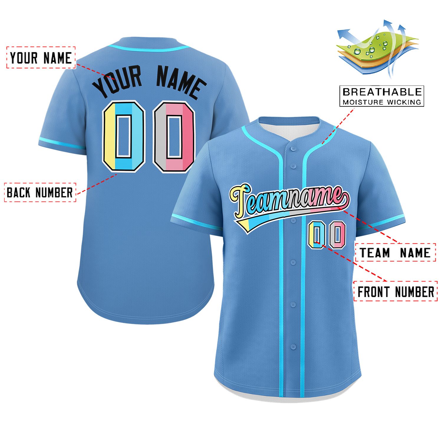 Custom Light Blue Genderflux For Pride Month Classic Style Authentic Baseball Jersey