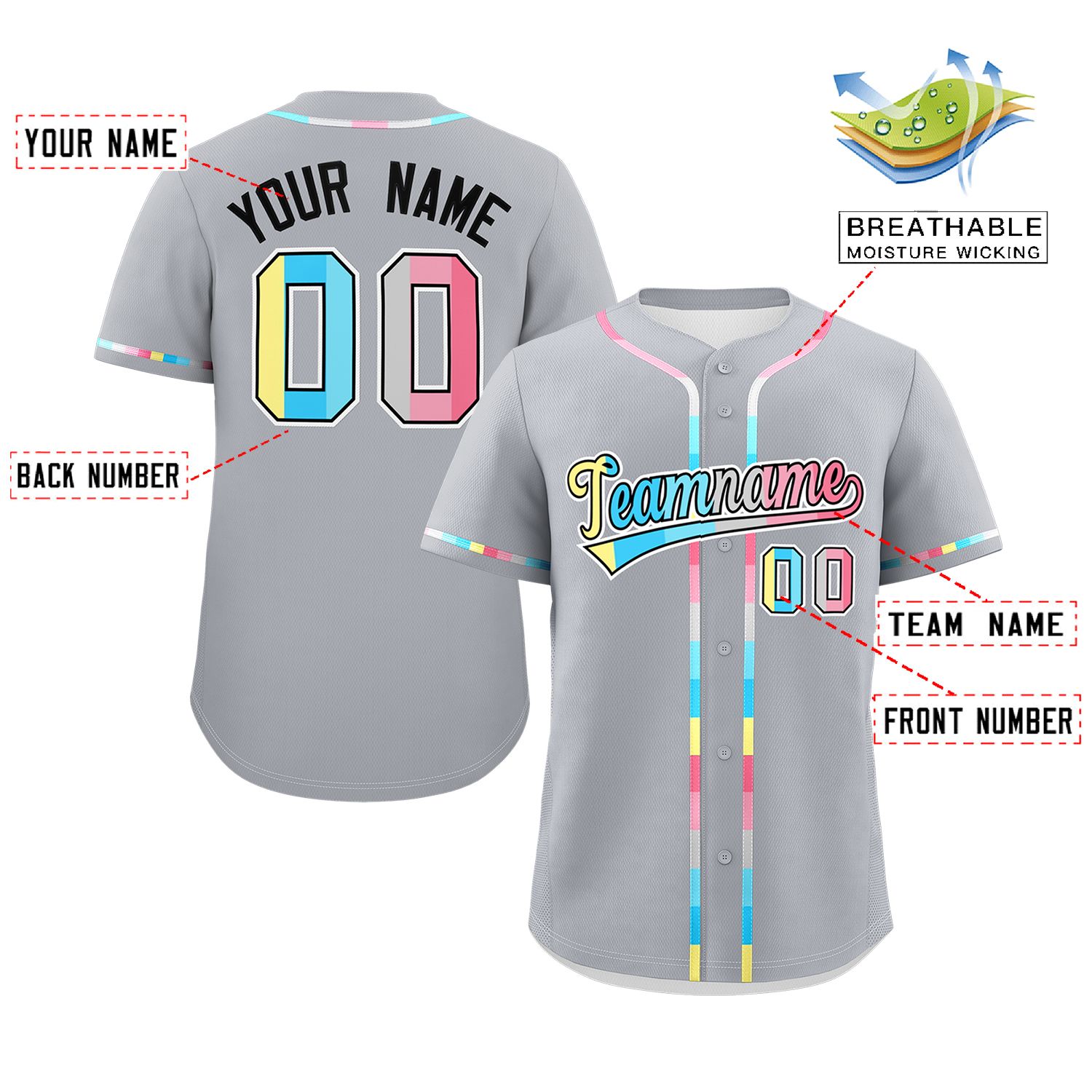 Custom Gray Genderflux For Pride Month Classic Style Authentic Baseball Jersey