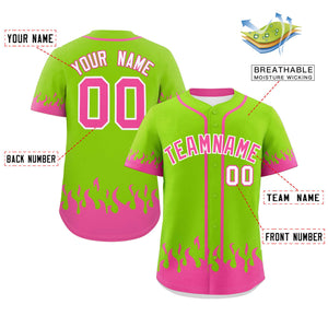 Custom Neon Green Pink Personalized Flame Graffiti Pattern Authentic Baseball Jersey