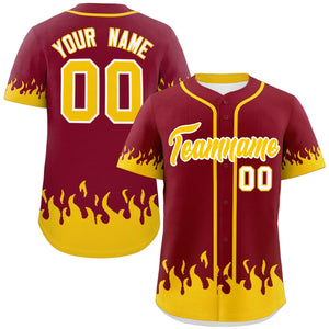 Custom Crimson Gold Personalized Flame Graffiti Pattern Authentic Baseball Jersey