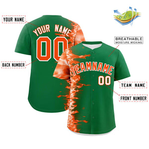 Custom Kelly Green Personalized 3D Flame Design Authentic Baseball Jersey