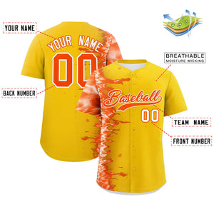 Custom Gold Personalized 3D Flame Design Authentic Baseball Jersey