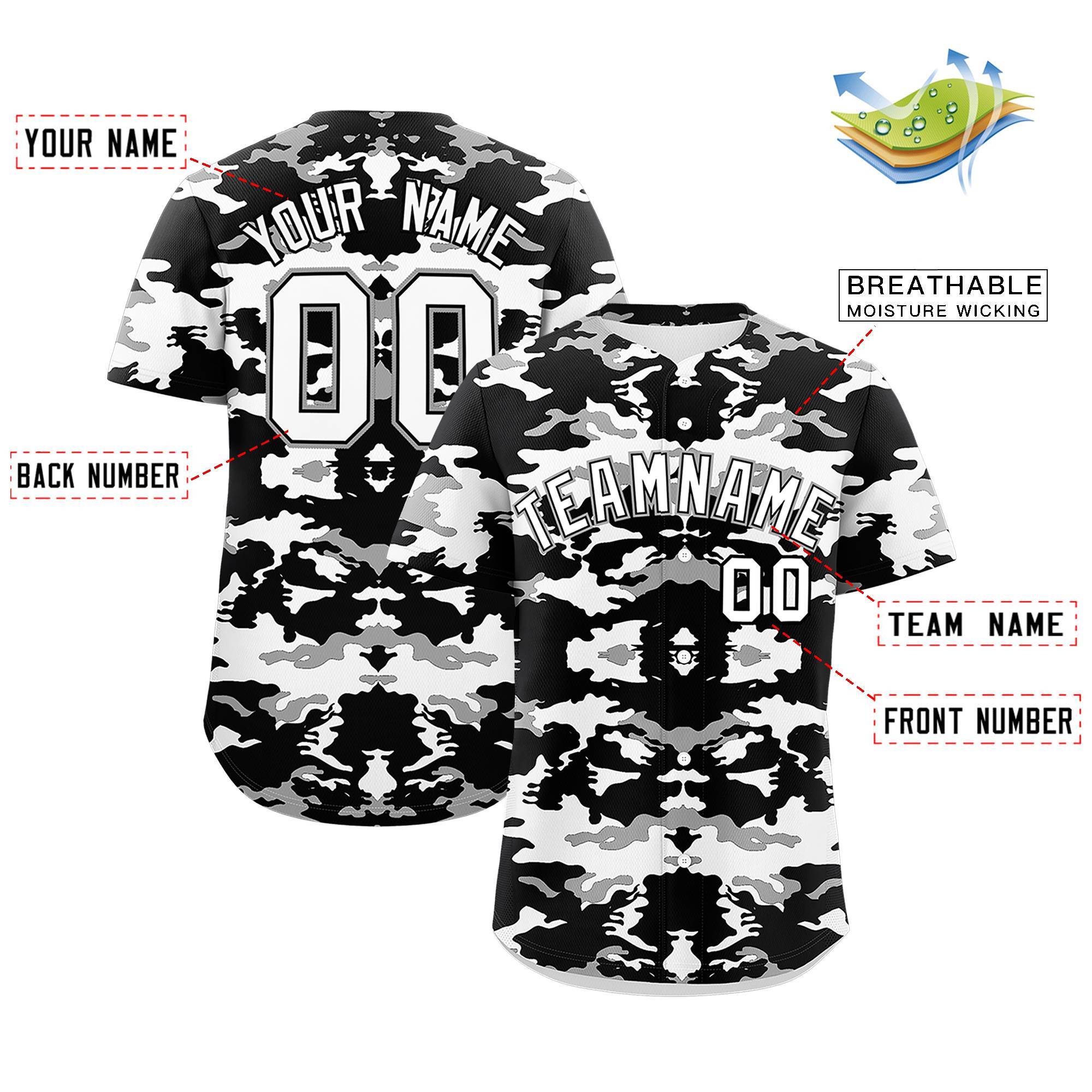 Custom Black White-Gray Personalized Camo Design Authentic Baseball Jersey