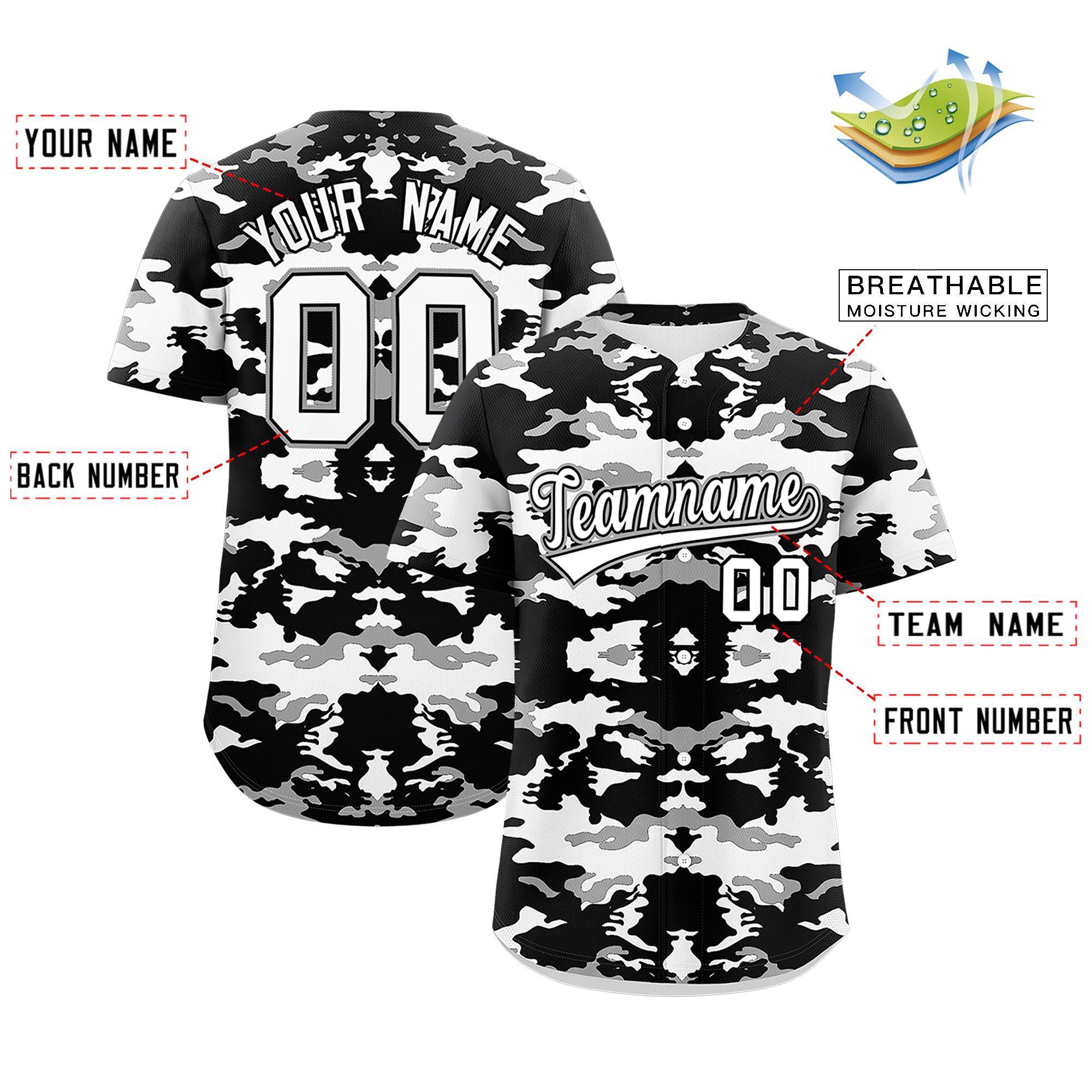 Custom Black White-Gray Personalized Camo Design Authentic Baseball Jersey