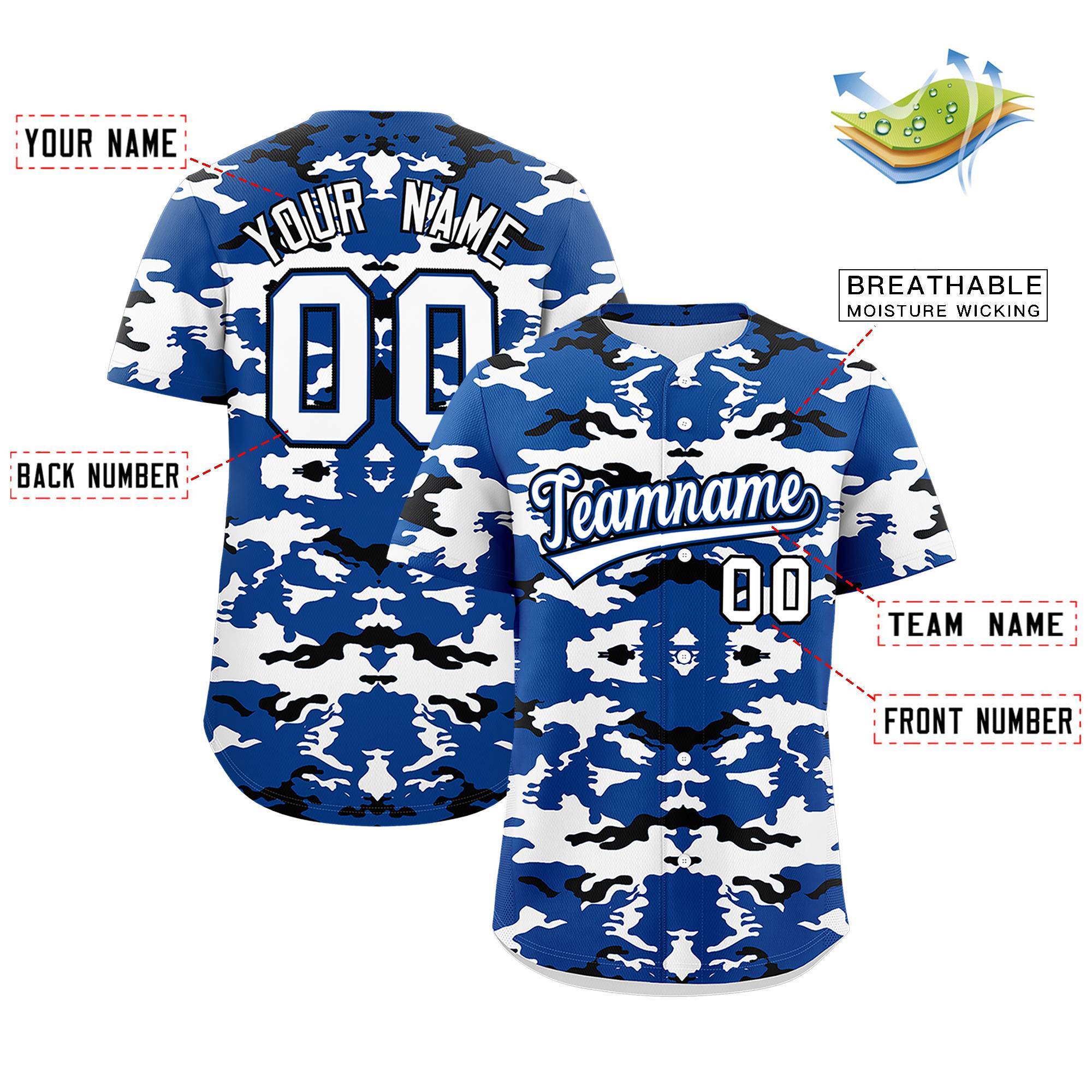 Custom Royal White-Black Personalized Camo Design Authentic Baseball Jersey