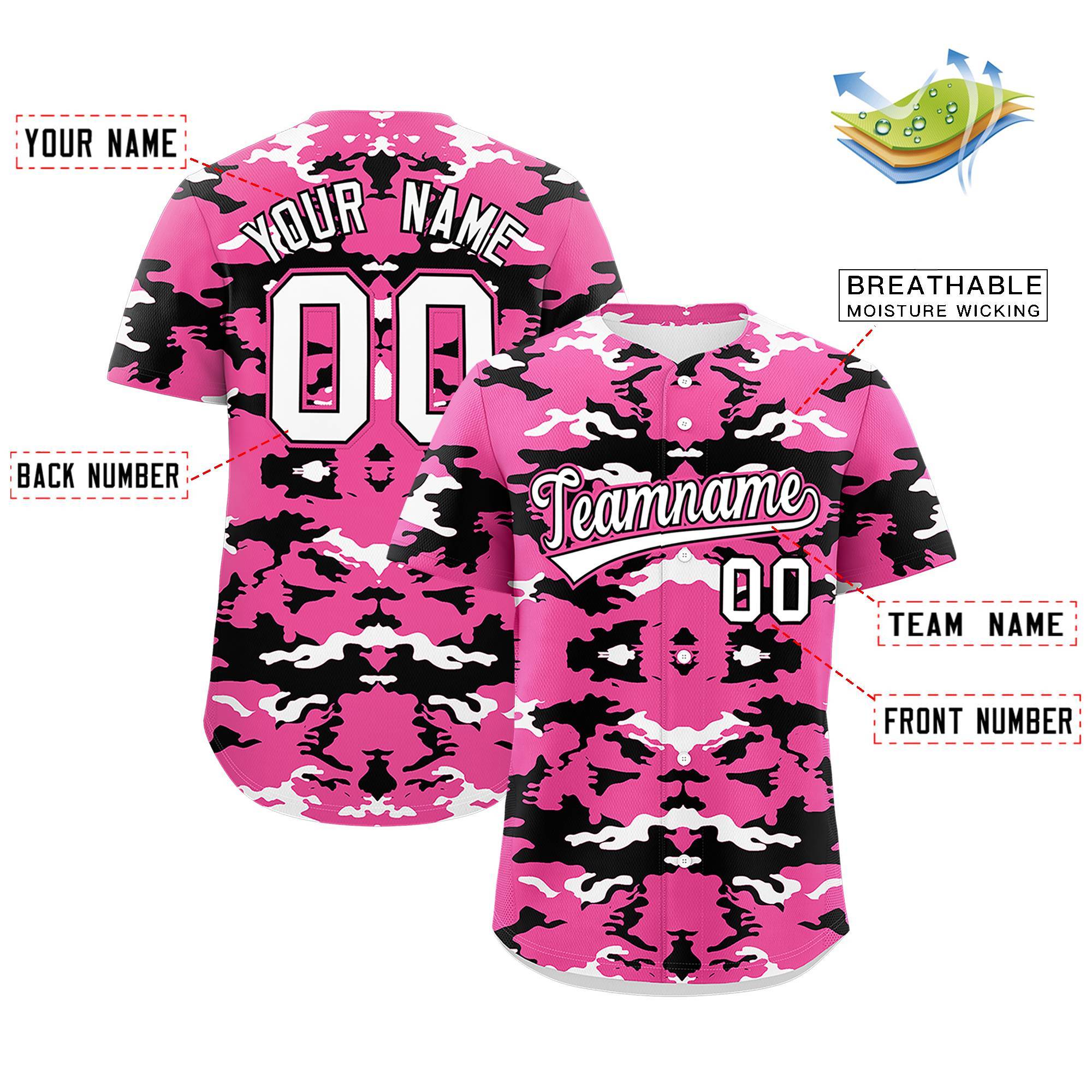 Custom Pink White-Black Personalized Camo Design Authentic Baseball Jersey