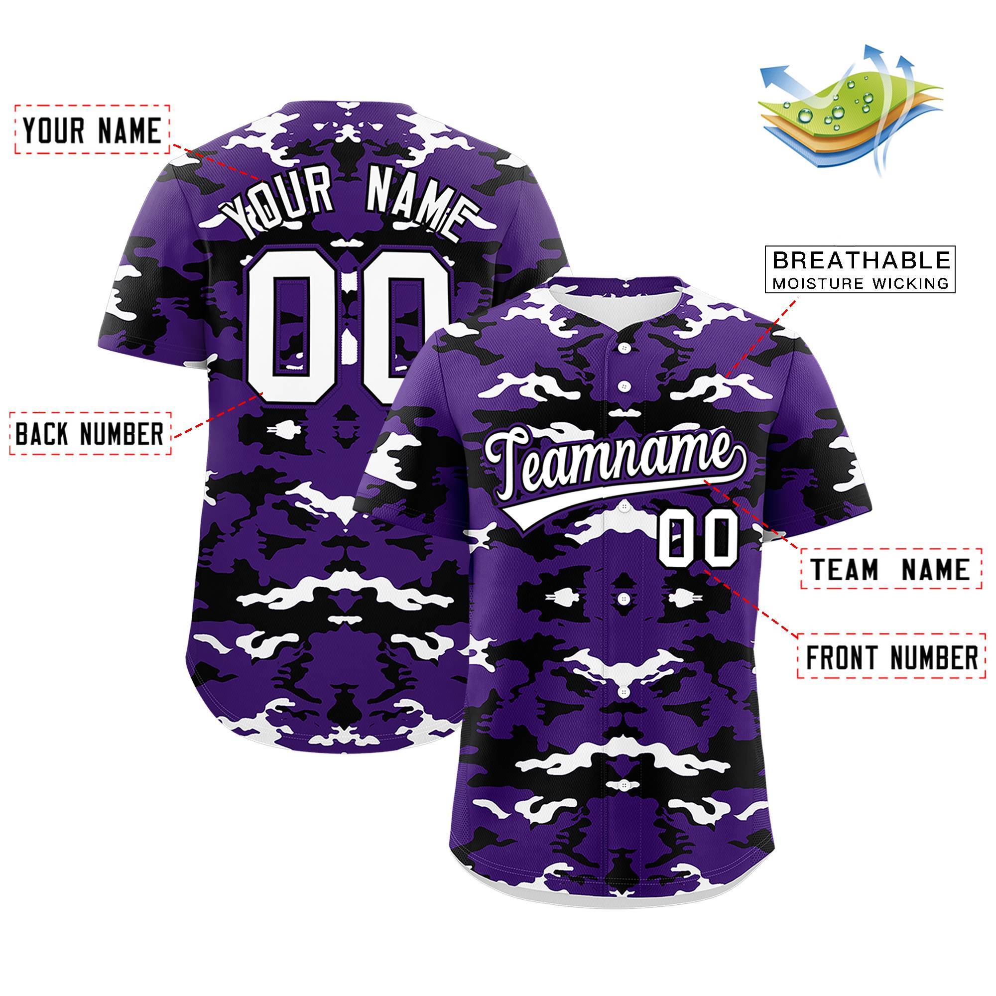 Custom Purple Black-White Personalized Camo Design Authentic Baseball Jersey