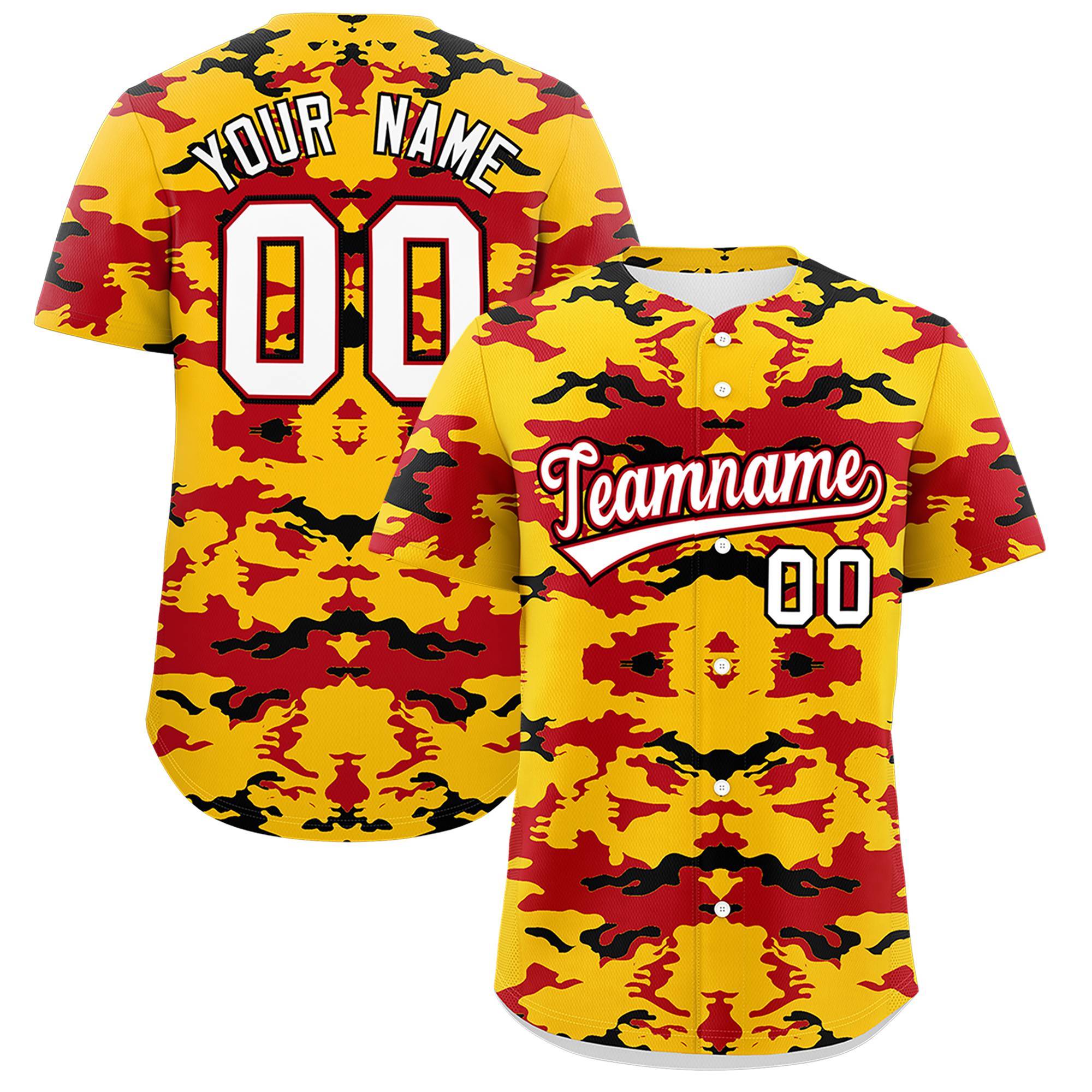 Custom Gold Red-Black Personalized Camo Design Authentic Baseball Jersey