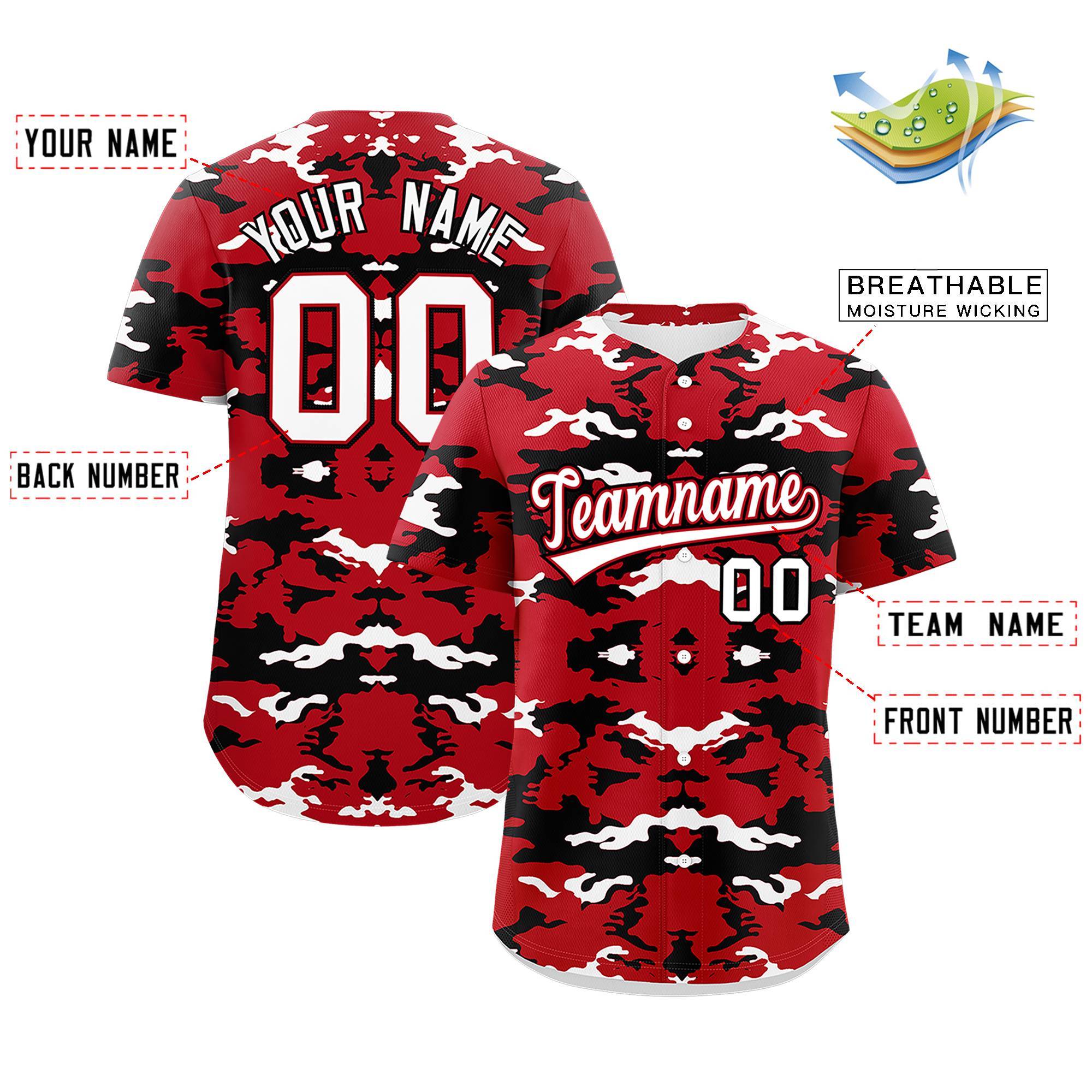 Custom Red Black-White Personalized Camo Design Authentic Baseball Jersey