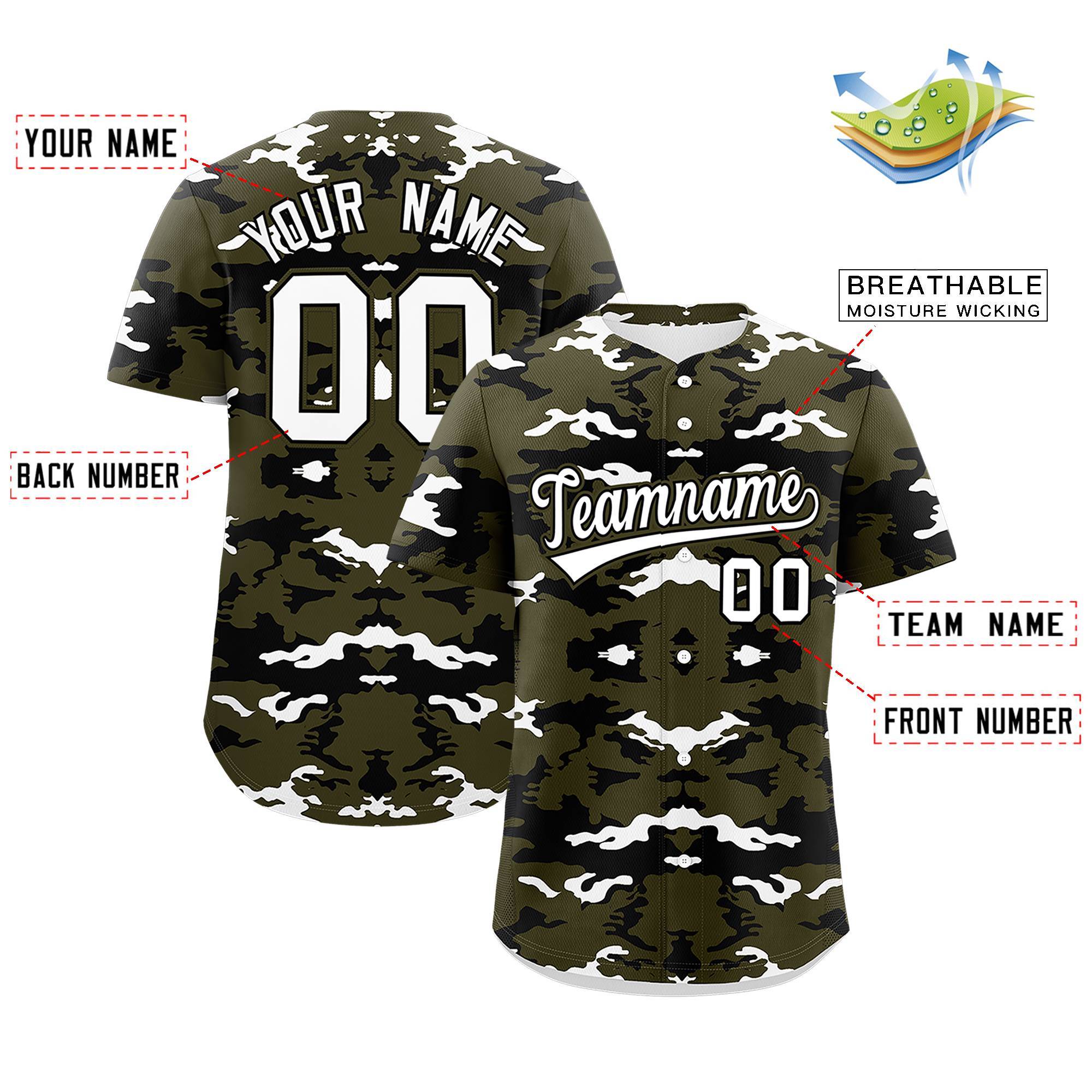 Custom Olive Black-White Personalized Camo Design Authentic Baseball Jersey