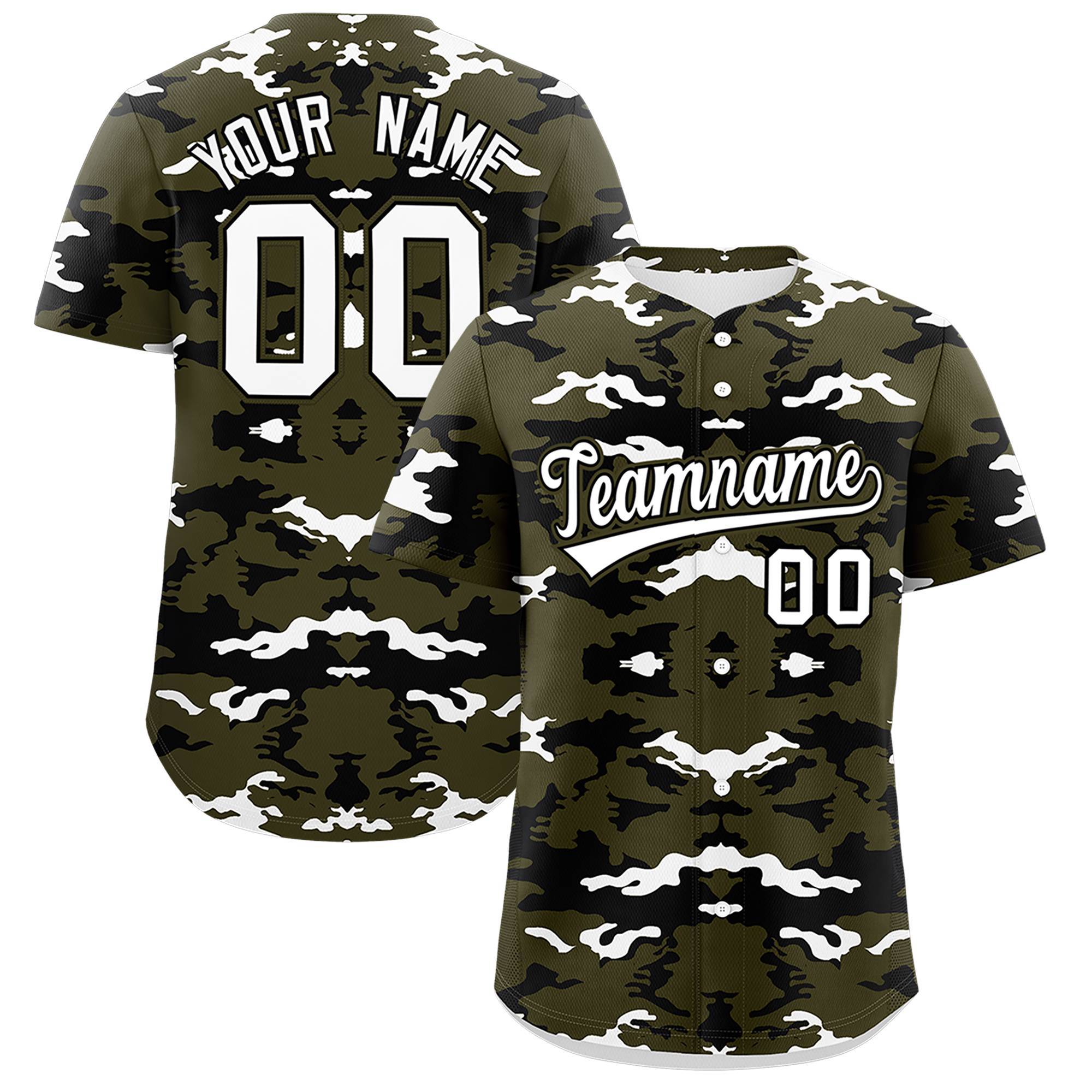 Custom Olive Black-White Personalized Camo Design Authentic Baseball Jersey