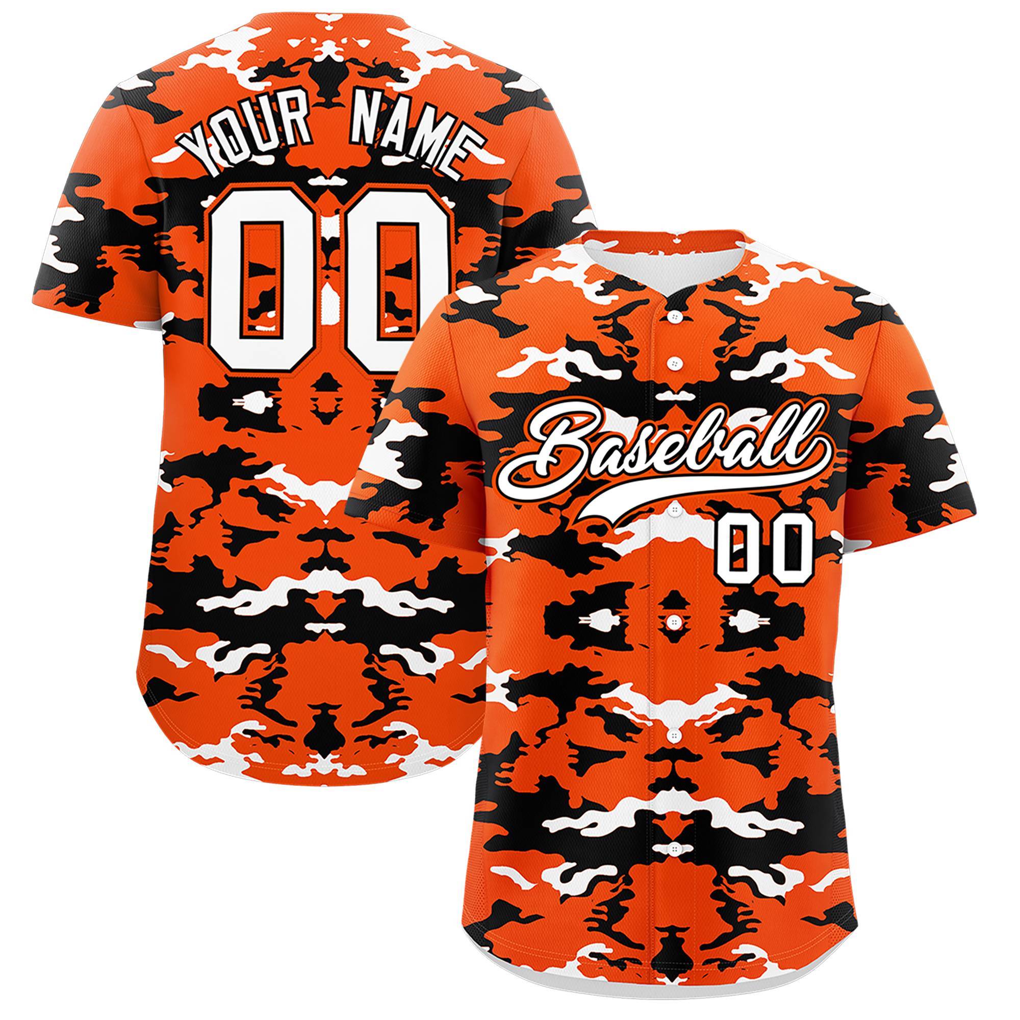 Custom Orange White-Black Personalized Camo Design Authentic Baseball Jersey