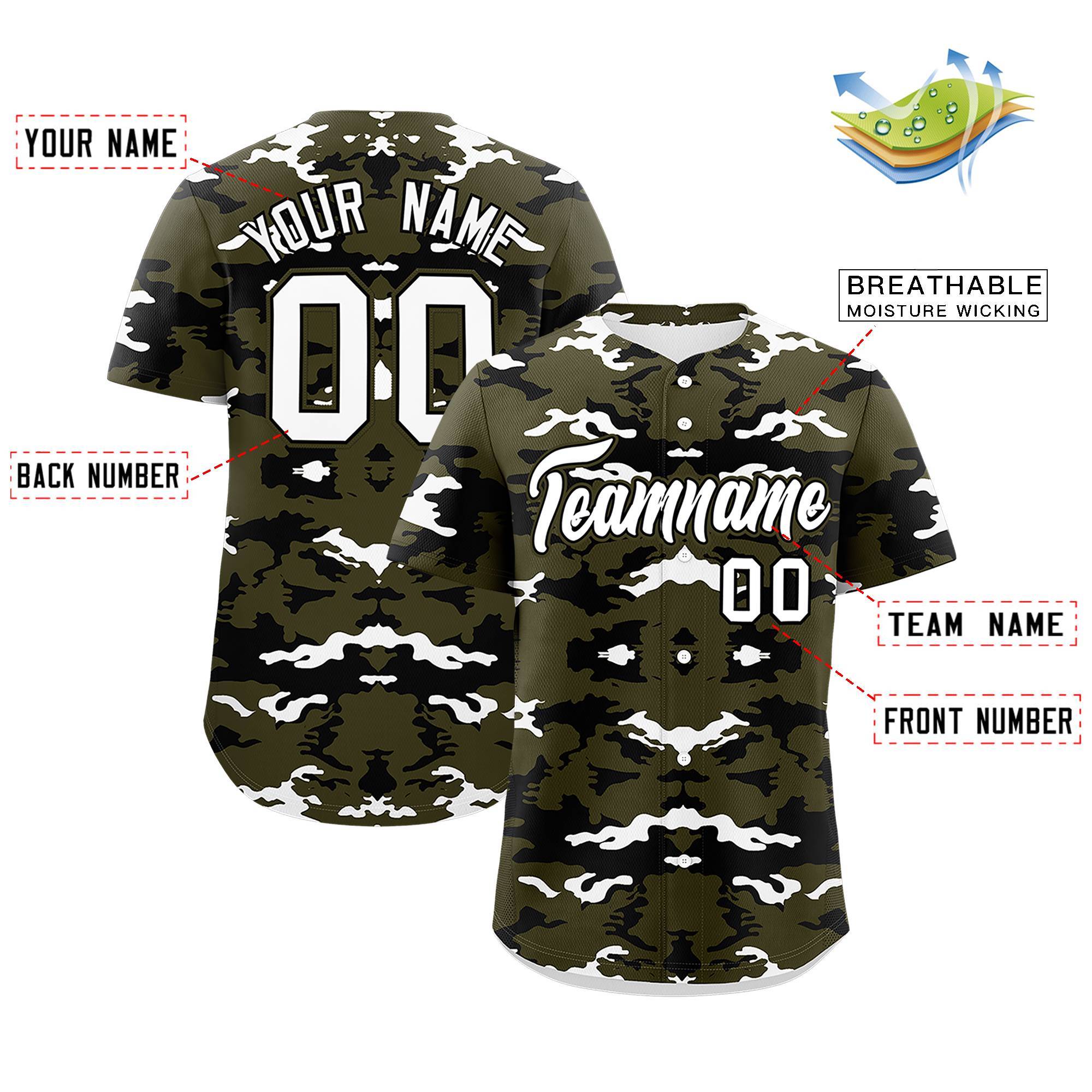 Custom Olive Black-White Personalized Camo Design Authentic Baseball Jersey