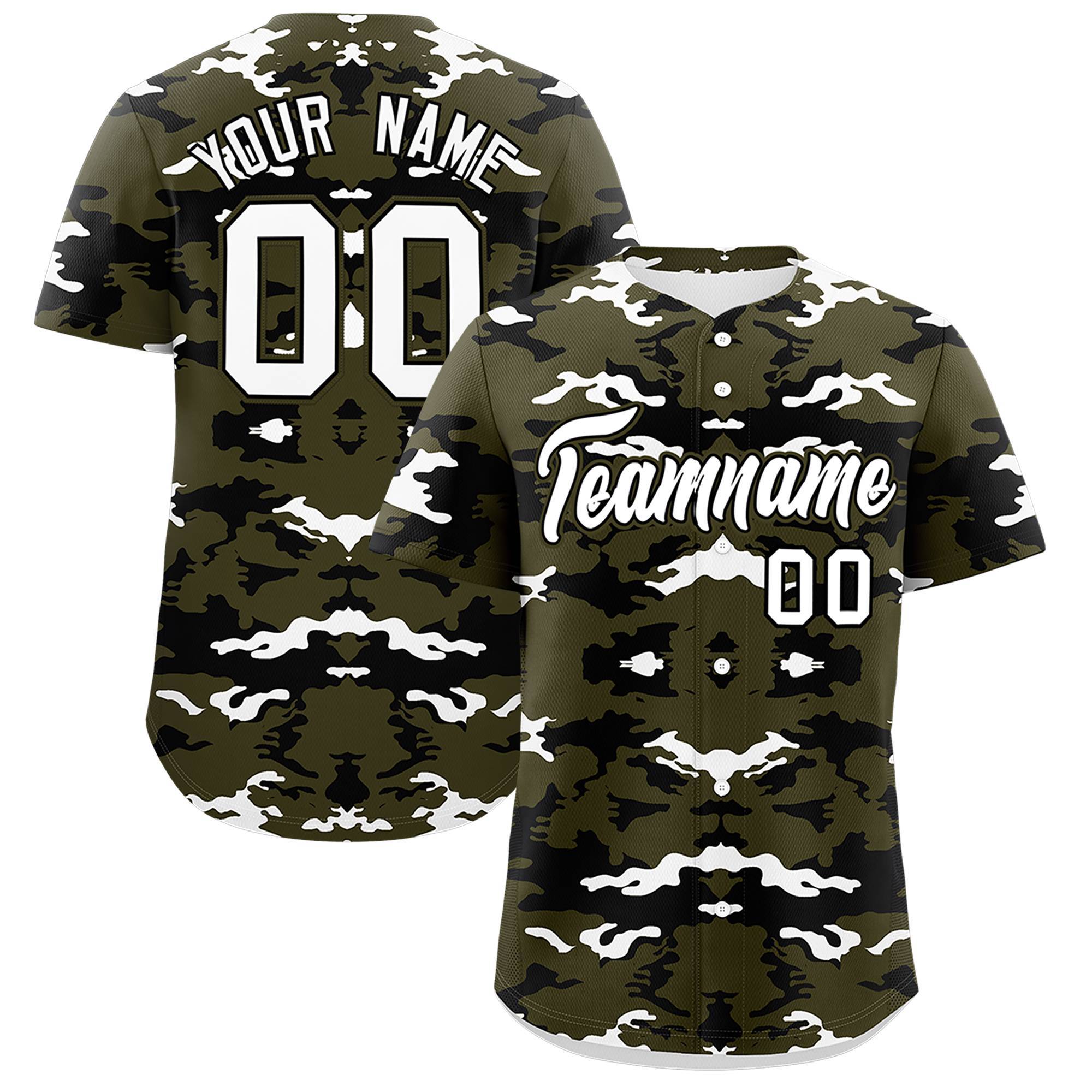 Custom Olive Black-White Personalized Camo Design Authentic Baseball Jersey