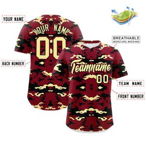 Custom Crimson Black-Khaki Personalized Camo Design Authentic Baseball Jersey