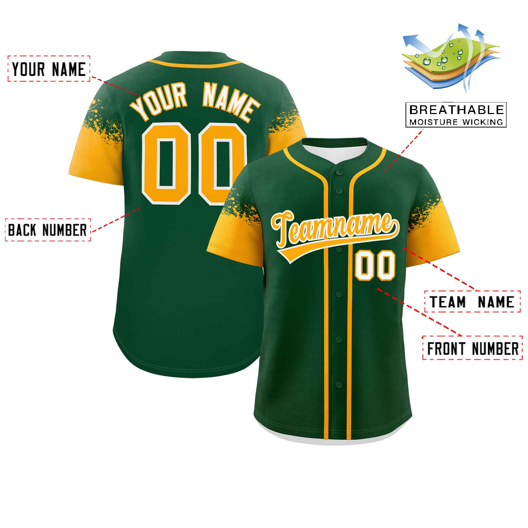 Custom Green Yellow Personalized Raglan Sleeves Design Authentic Baseball Jersey