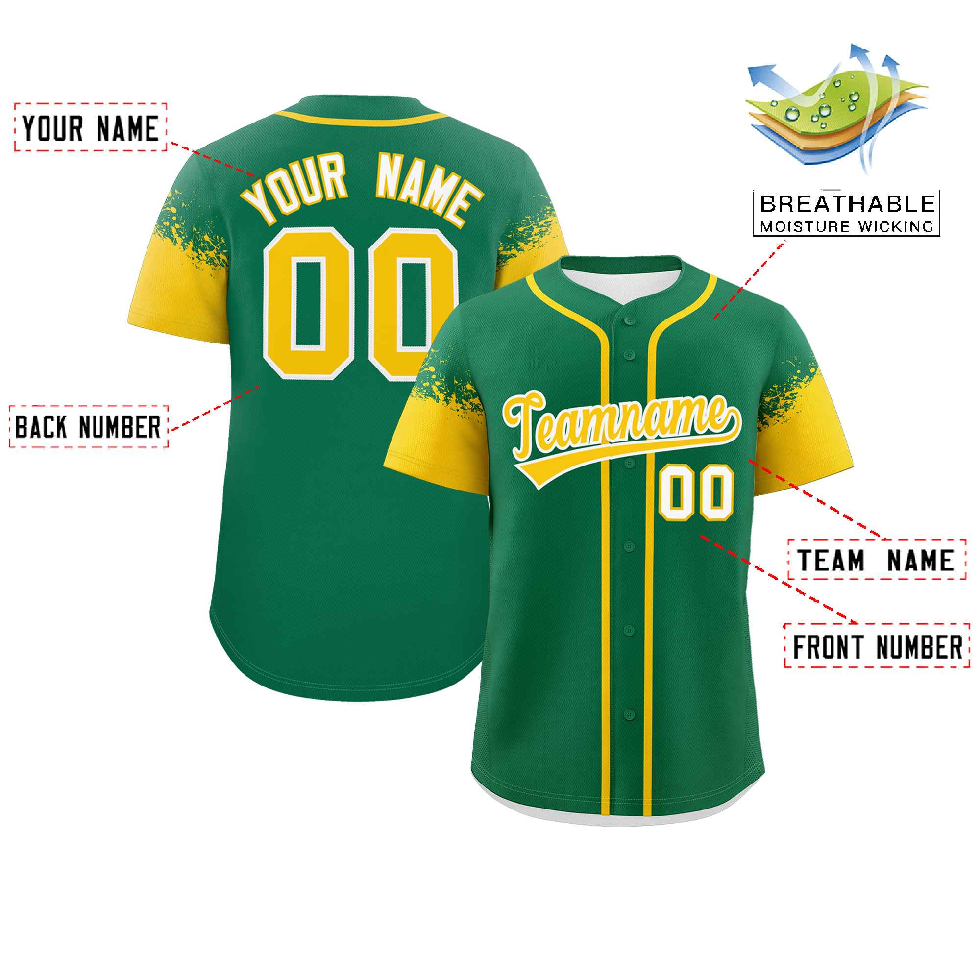 Custom Kelly Green Gold Personalized Raglan Sleeves Design Authentic Baseball Jersey