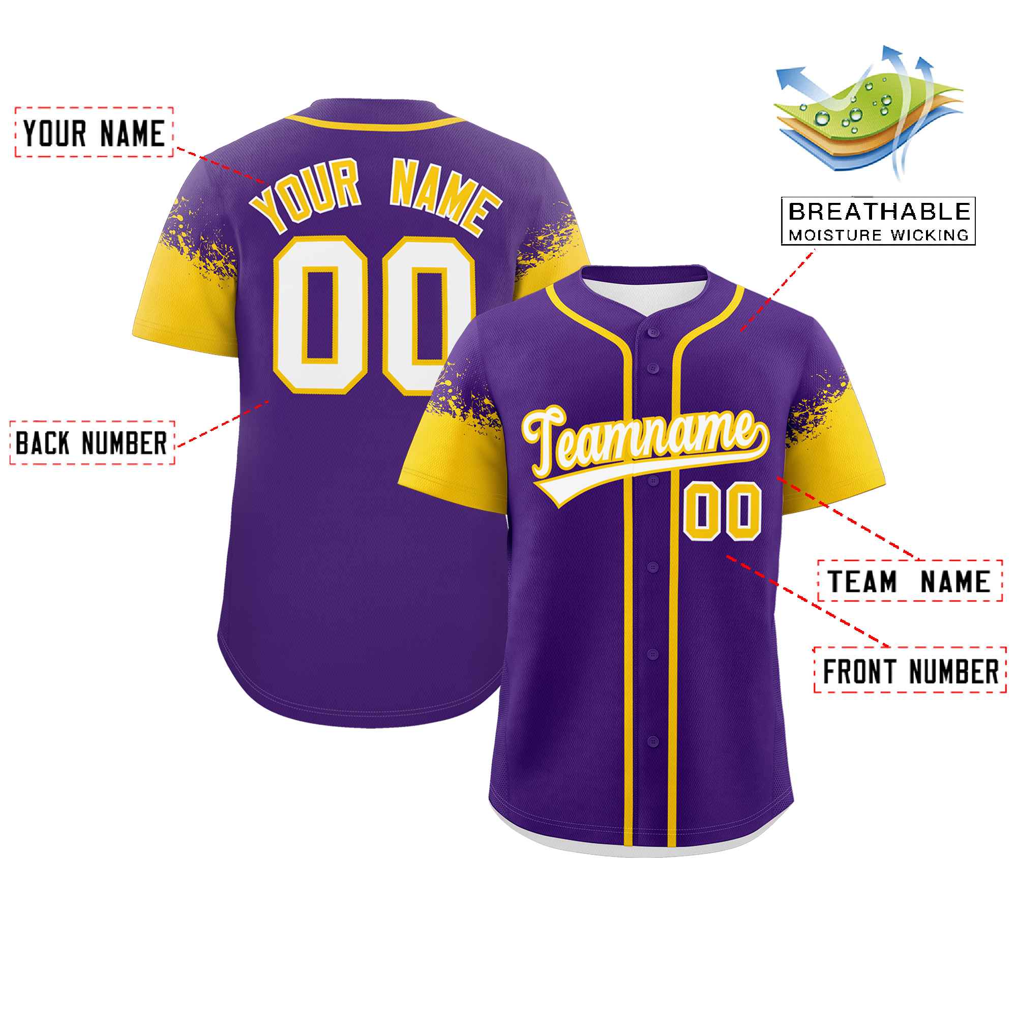 Custom Purple Gold Personalized Raglan Sleeves Design Authentic Baseball Jersey