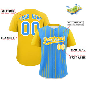 Custom Powder Blue Gold Pinstripe Personalized Two-Tone Authentic Baseball Jersey