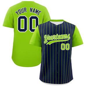 Custom Navy Neon Green Pinstripe Personalized Two-Tone Authentic Baseball Jersey