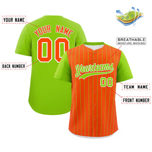 Custom Orange Neon Green Pinstripe Personalized Two-Tone Authentic Baseball Jersey