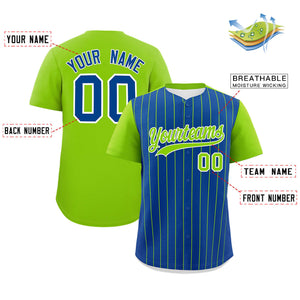 Custom Royal Neon Green Pinstripe Personalized Two-Tone Authentic Baseball Jersey