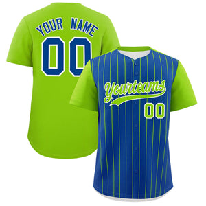 Custom Royal Neon Green Pinstripe Personalized Two-Tone Authentic Baseball Jersey