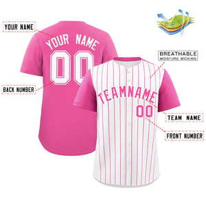 Custom White Pink Pinstripe Personalized Two-Tone Authentic Baseball Jersey