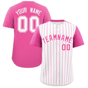 Custom White Pink Pinstripe Personalized Two-Tone Authentic Baseball Jersey