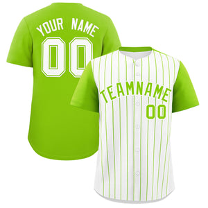 Custom White Neon Green Pinstripe Personalized Two-Tone Authentic Baseball Jersey