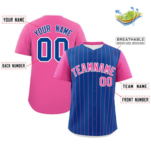 Custom Royal Pink Pinstripe Personalized Two-Tone Authentic Baseball Jersey