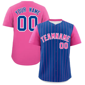 Custom Royal Pink Pinstripe Personalized Two-Tone Authentic Baseball Jersey