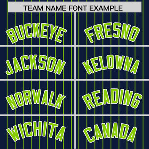 Custom Navy Neon Green Pinstripe Personalized Two-Tone Authentic Baseball Jersey