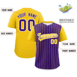 Custom Purple Gold Pinstripe Personalized Two-Tone Authentic Baseball Jersey