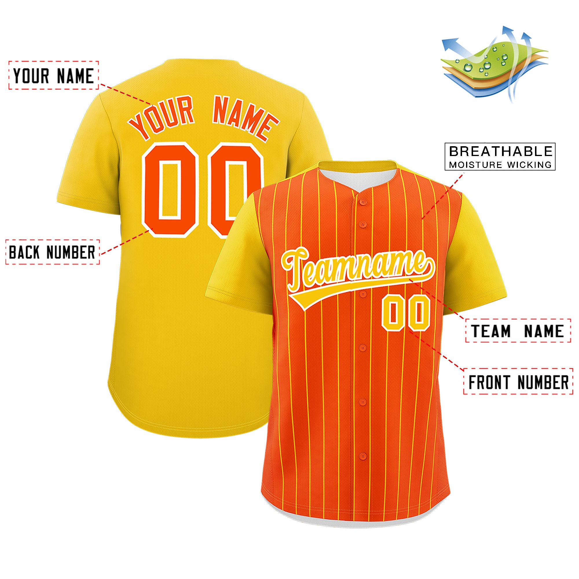 Custom Orange Gold Pinstripe Personalized Two-Tone Authentic Baseball Jersey