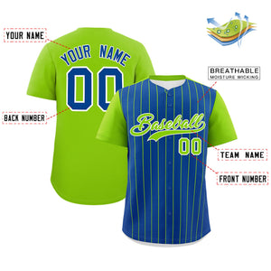 Custom Royal Neon Green Pinstripe Personalized Two-Tone Authentic Baseball Jersey