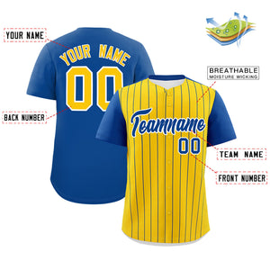 Custom Gold Royal Pinstripe Personalized Two-Tone Authentic Baseball Jersey