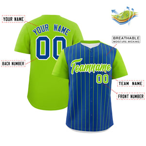 Custom Royal Neon Green Pinstripe Personalized Two-Tone Authentic Baseball Jersey