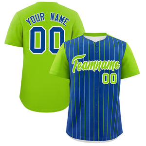 Custom Royal Neon Green Pinstripe Personalized Two-Tone Authentic Baseball Jersey