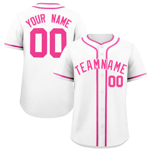 Custom White Pink Personalized Classic Authentic Baseball Jersey