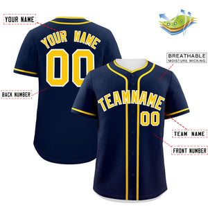 Custom Navy Gold Personalized Classic Authentic Baseball Jersey