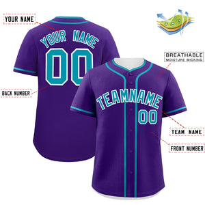 Custom Purple Teal Personalized Classic Authentic Baseball Jersey