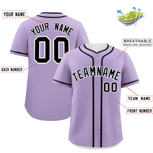 Custom Light Purple Black Personalized Classic Authentic Baseball Jersey