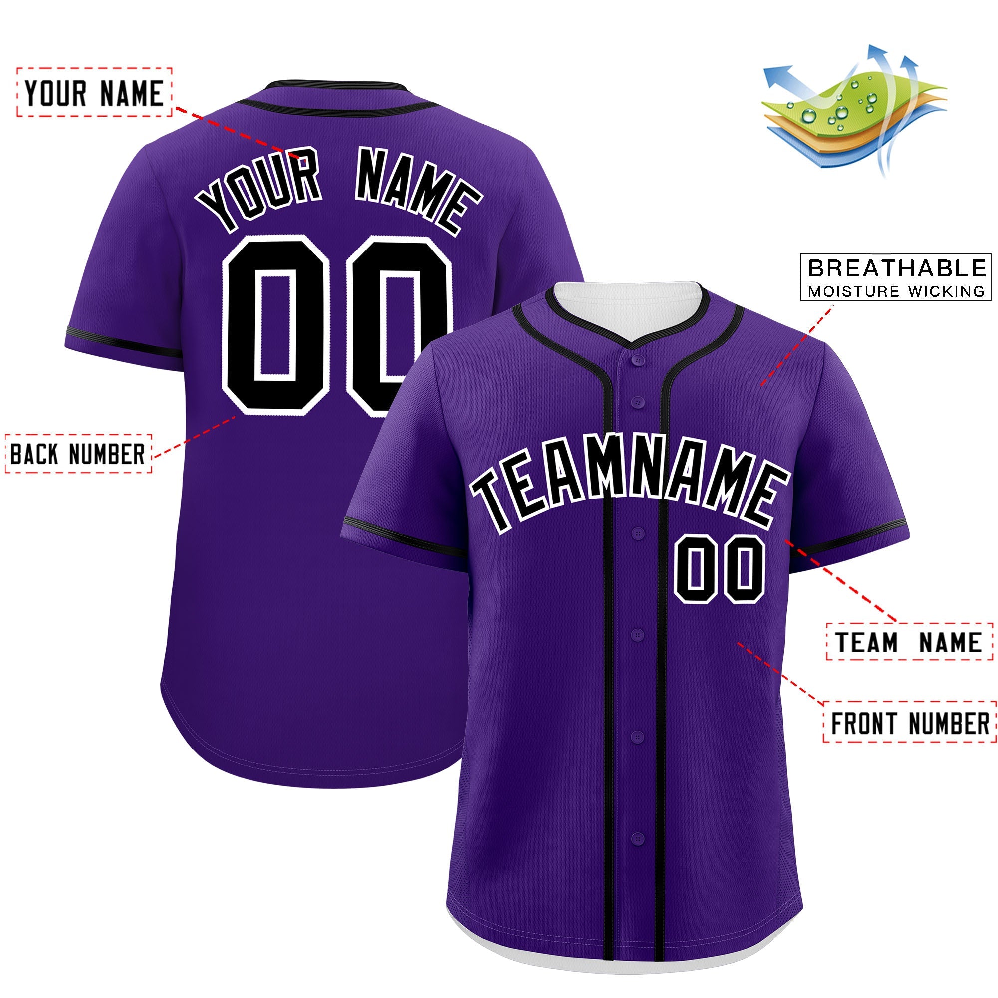 Custom Purple Black Personalized Classic Authentic Baseball Jersey