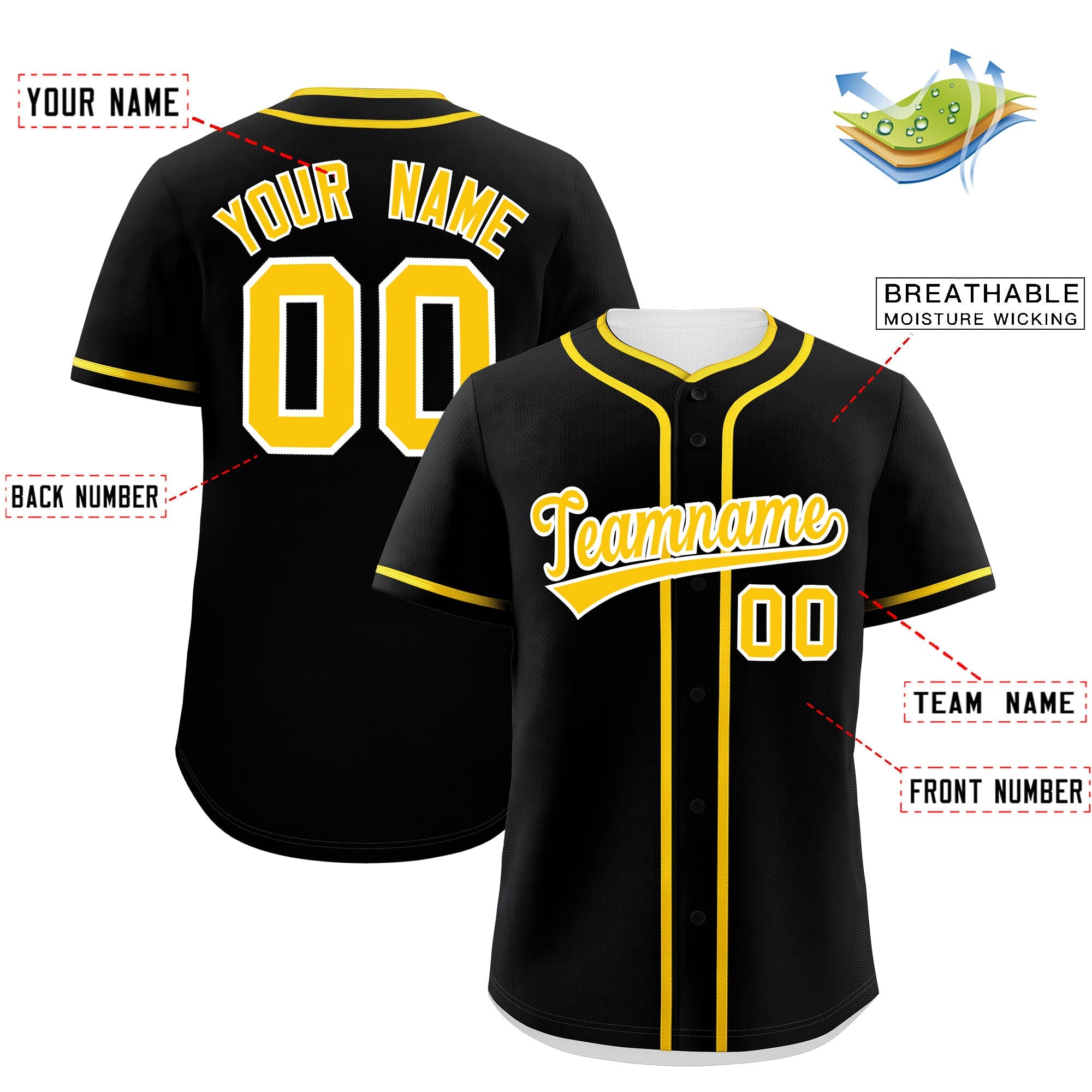 Custom Black Gold Personalized Classic Authentic Baseball Jersey