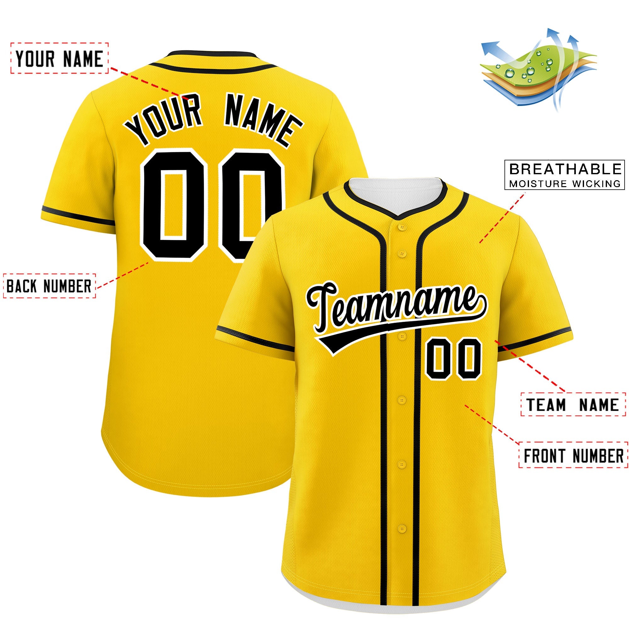 Custom Gold Black Personalized Classic Authentic Baseball Jersey