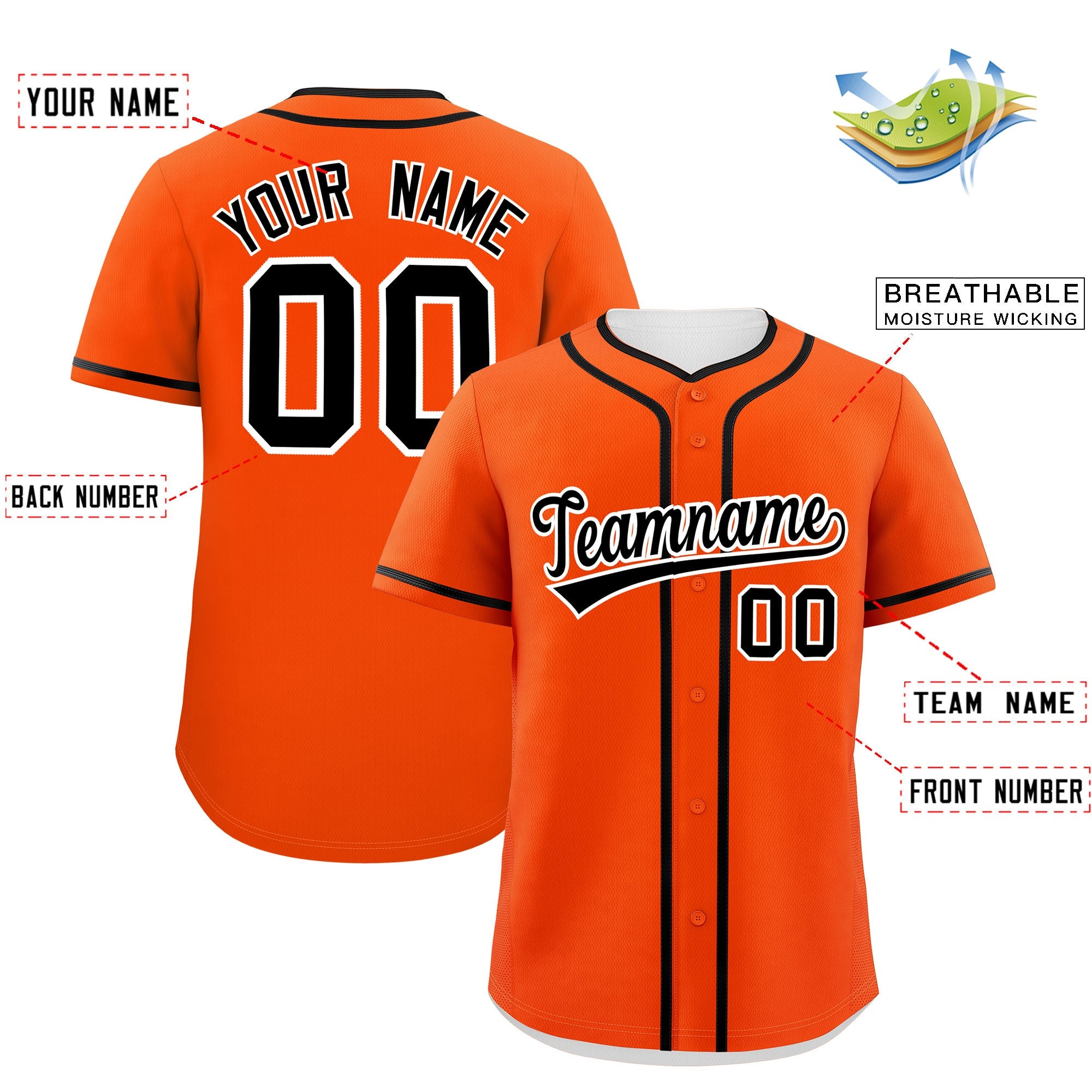 Custom Orange Black Personalized Classic Authentic Baseball Jersey